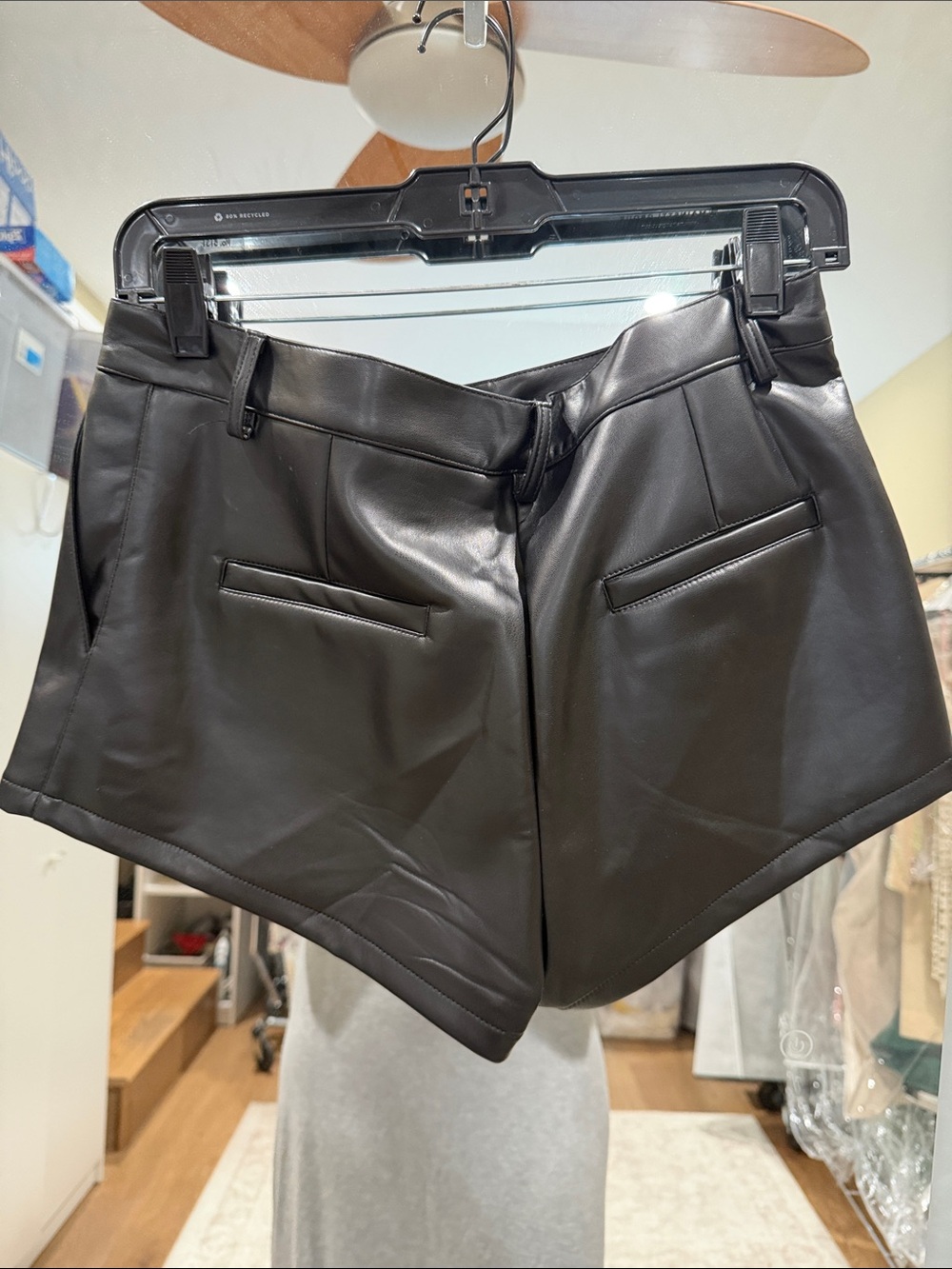Black Faux Leather Women's Shorts - Picture 4 of 6